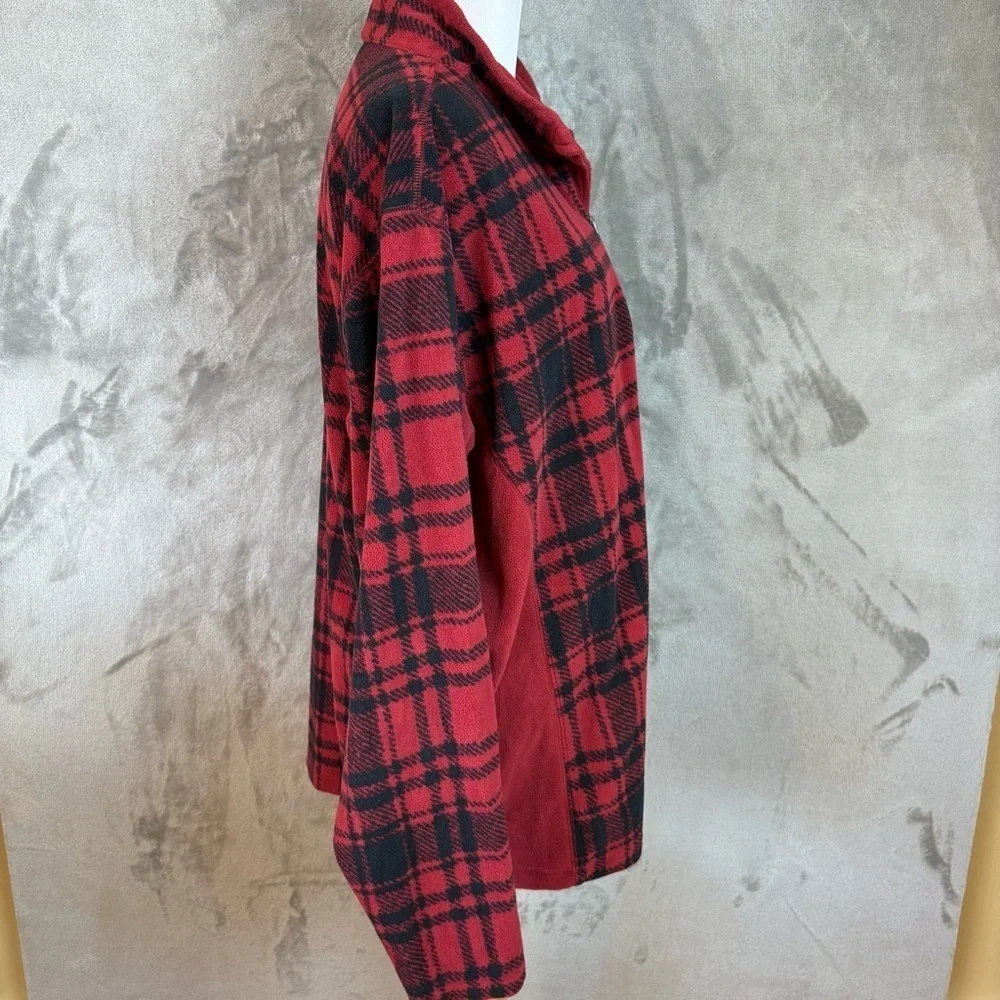 Womens Columbia Pullover Jacket Sz Large Red Black Plaid Quarter Zip